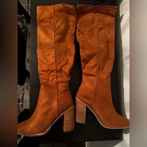 Tan Knee High Suede Boots